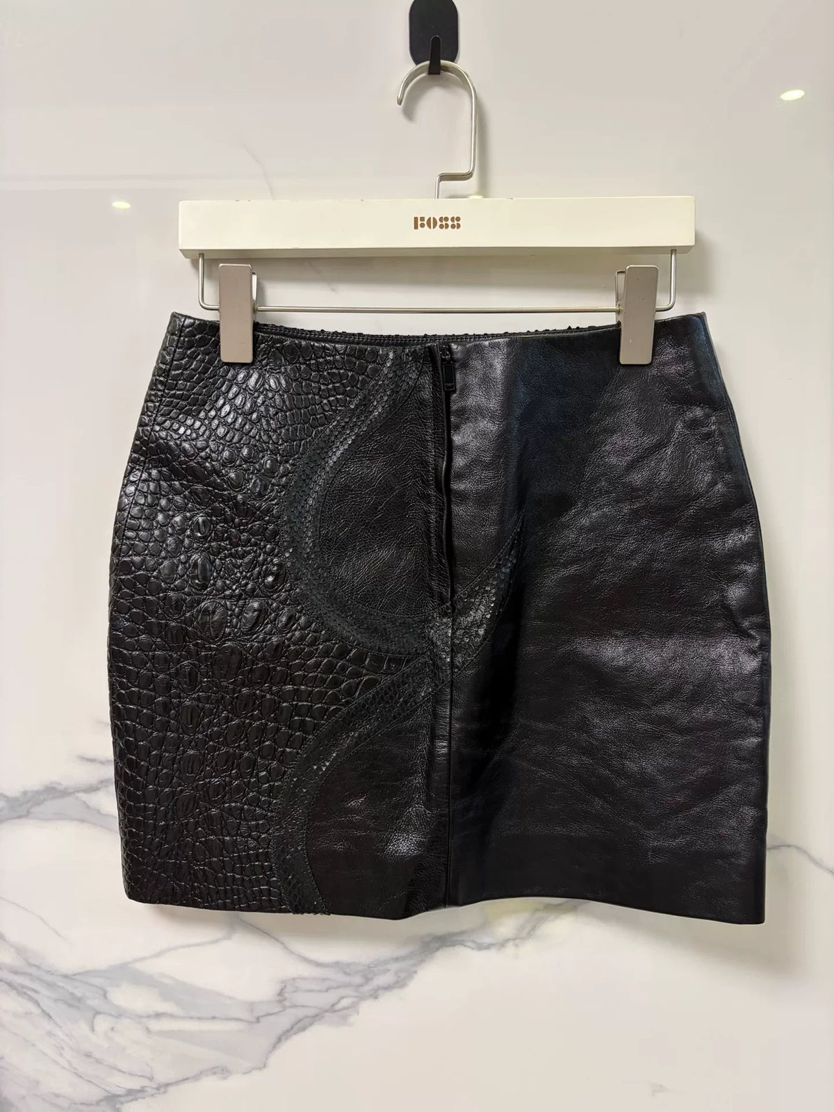 Saint Laurent Black crocodile‑pattern Leather Skirt