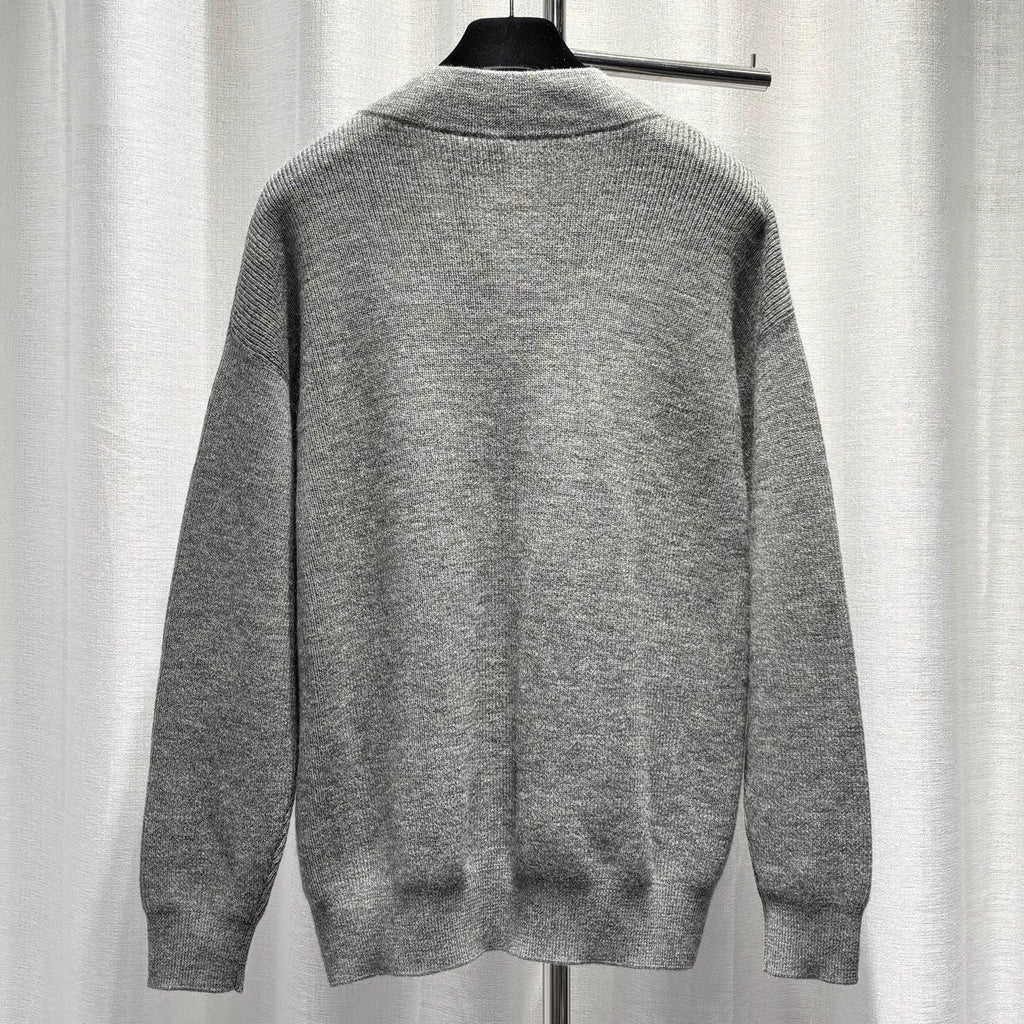 Dior SS26 Grey Embroidered Letter V-Neck Wool Alpaca Knit Sweater
