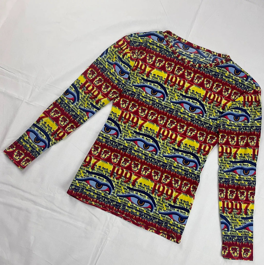 1997 Spring/Summer Jean Paul Gaultier Eye of Wisdom Print Stretch Long-Sleeve T-Shirt
