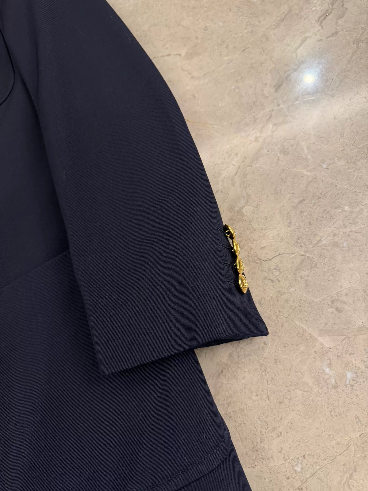 Celine SS23 Navy Blue Gold-Button Wool Blazer by Hedi Slimane