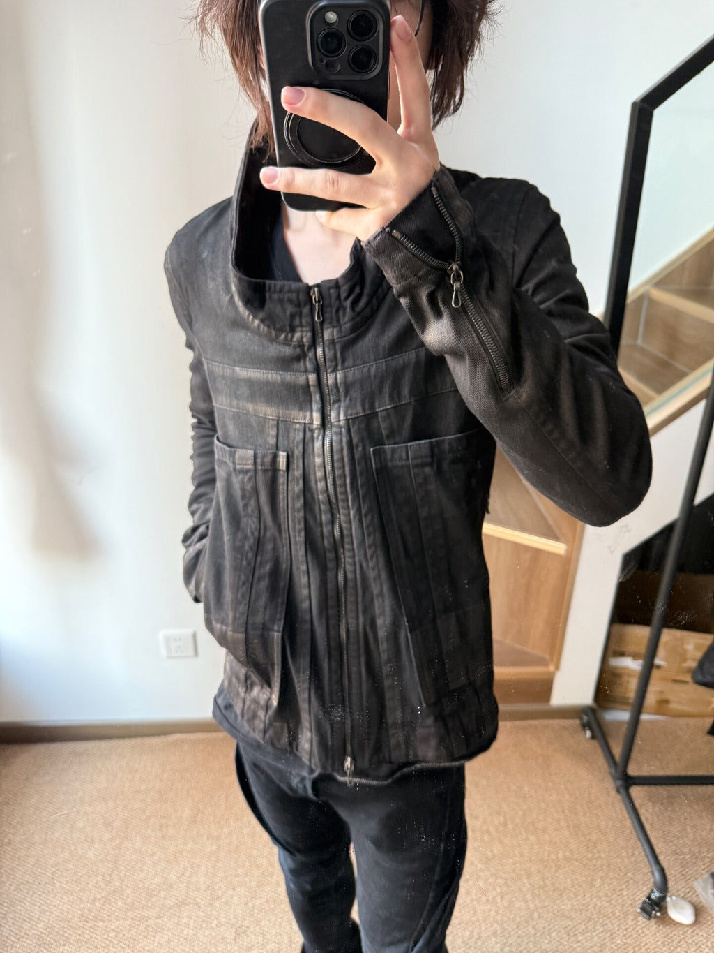 Julius Dark Vanguard Distressed Coated Denim Jacket