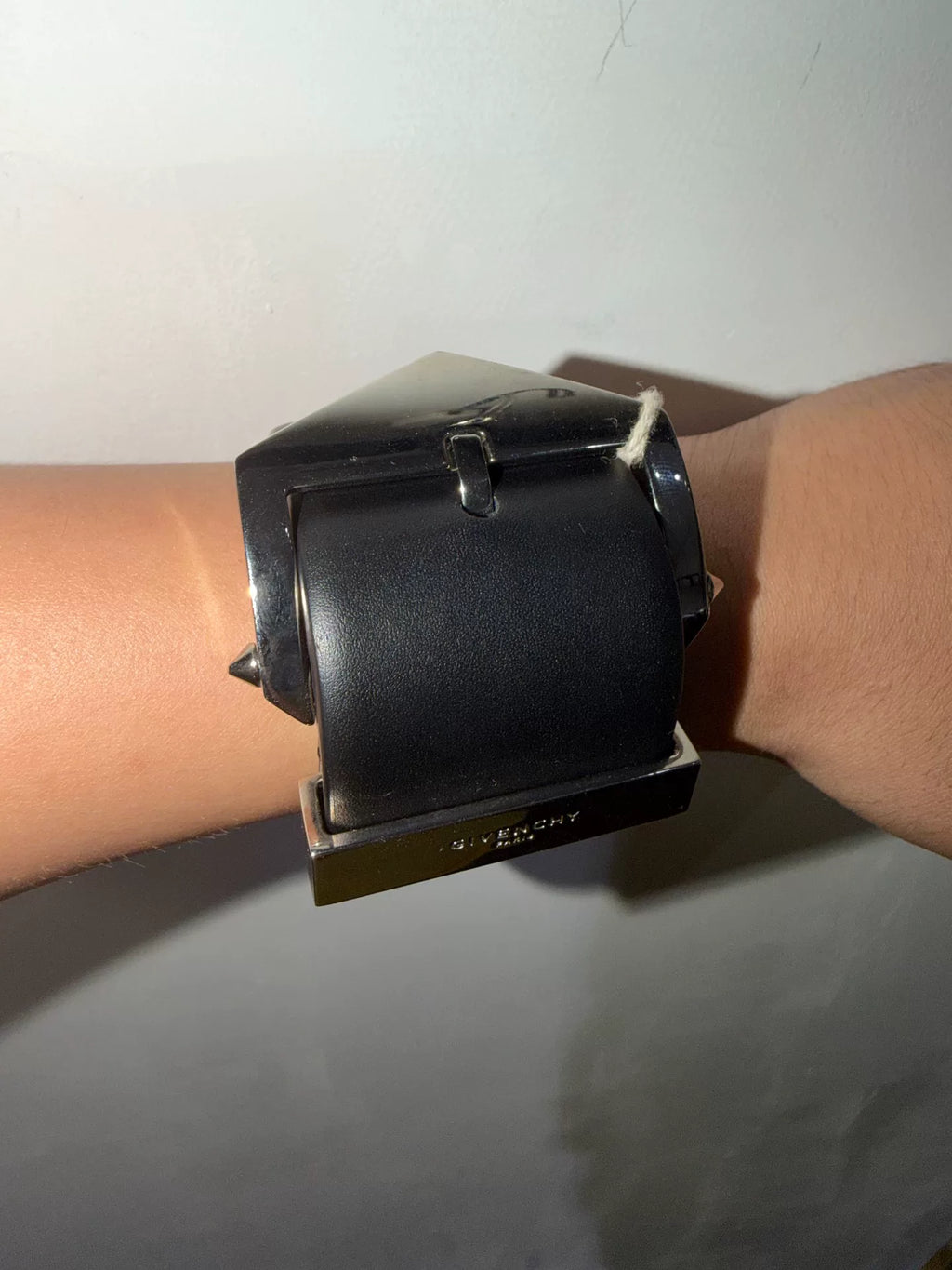 Givenchy Black Leather Wide Cuff Bracelet