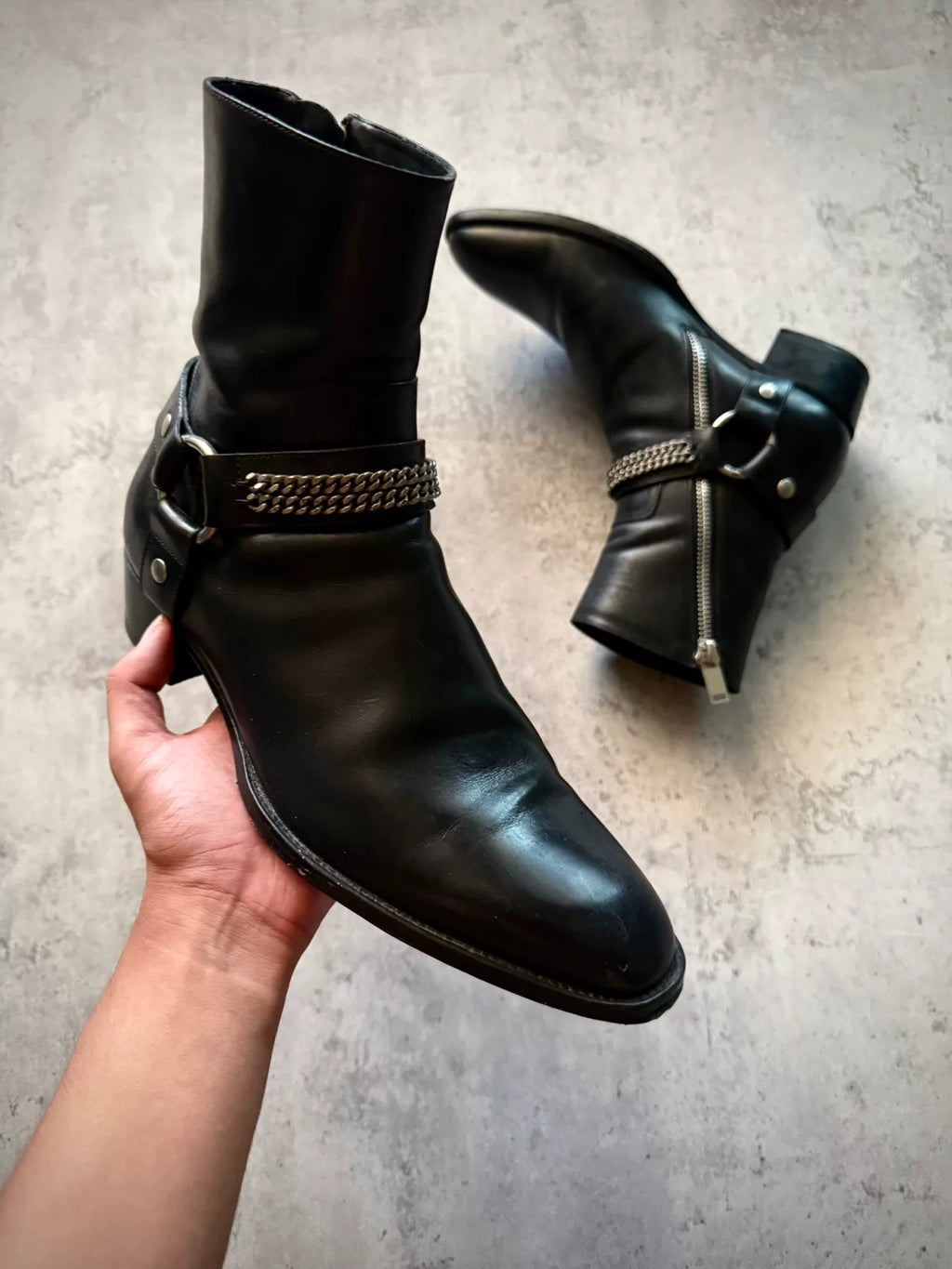 Saint Laurent Paris 13AW Black Zip Chain Chelsea Boots