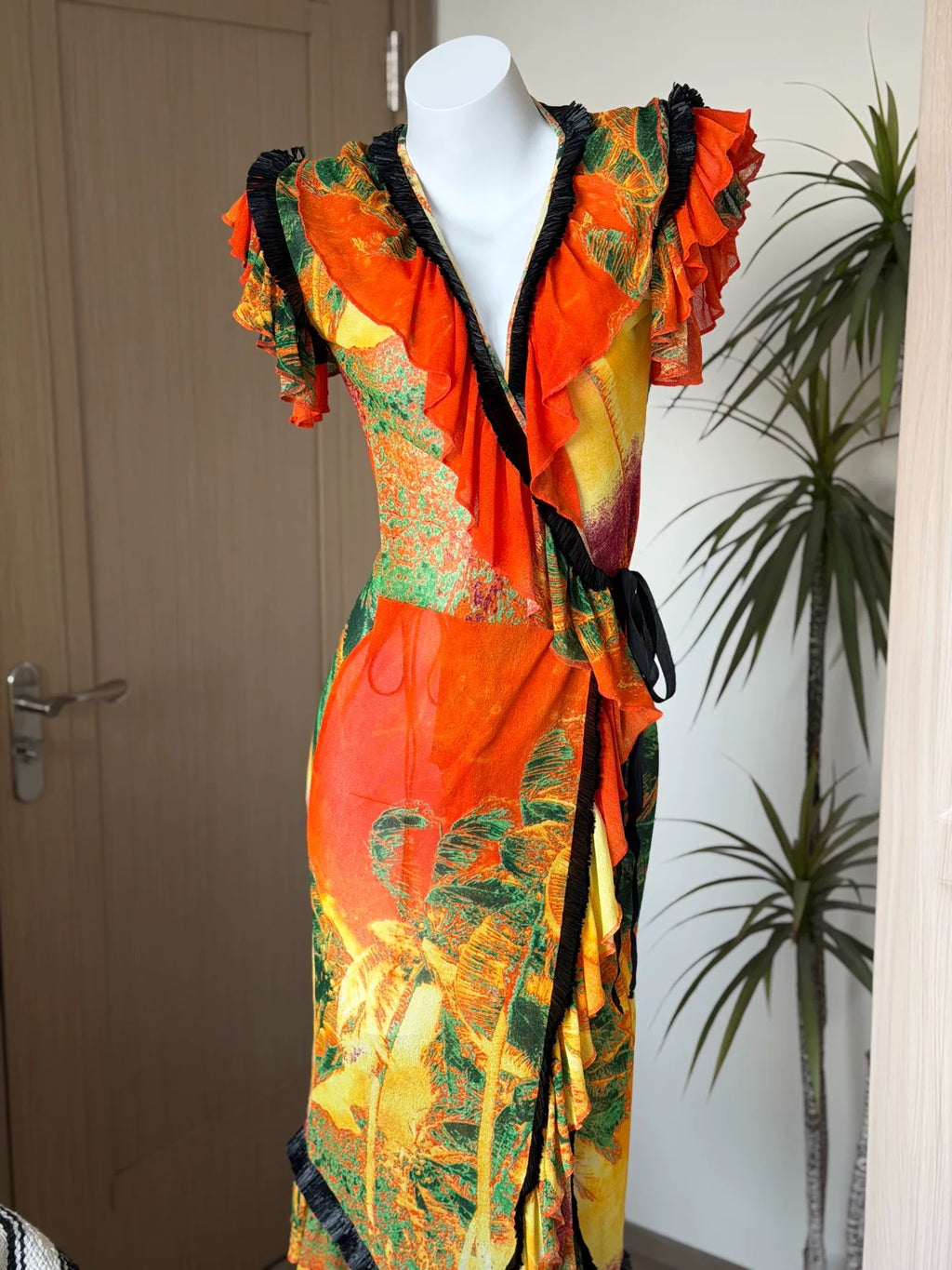 Jean Paul Gaultier Vintage Mesh Print Fringe Dress