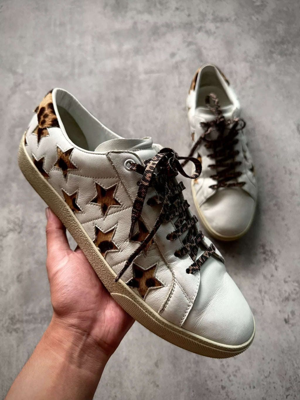 Saint Laurent Paris Leopard Star Pony-Hair Star Sneakers