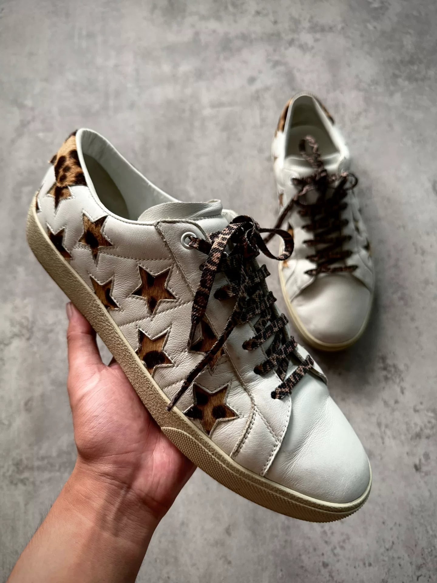 Saint Laurent Paris Leopard Star Pony-Hair Star Sneakers
