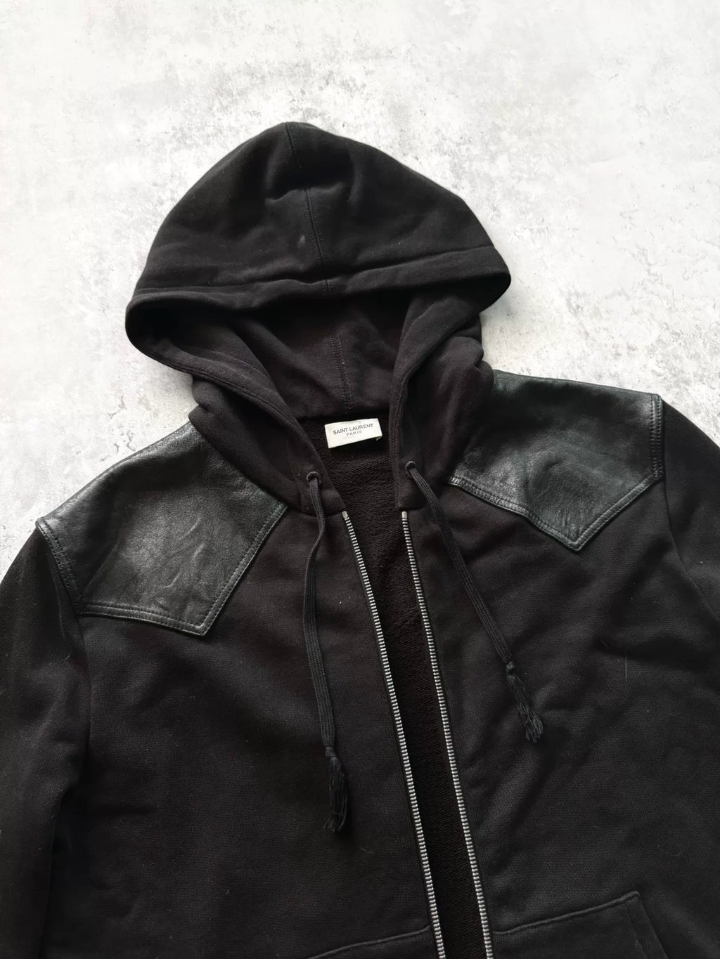 Saint Laurent 19AW Black Lambskin Fringe Drawstring Hooded Cardigan by Anthony Vaccarello
