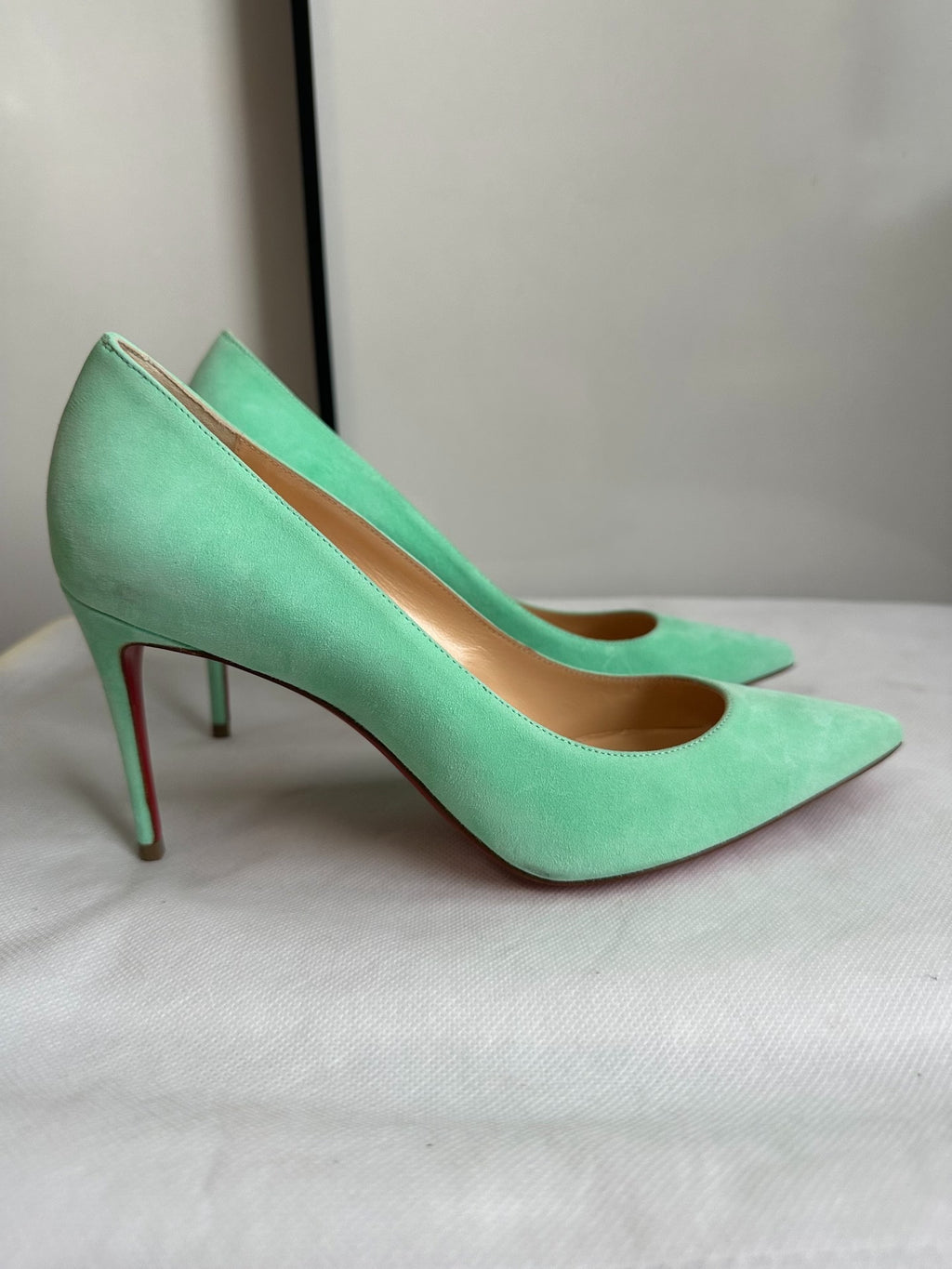 Christian Louboutin Blue Green Suede Pointed-Toe Heels