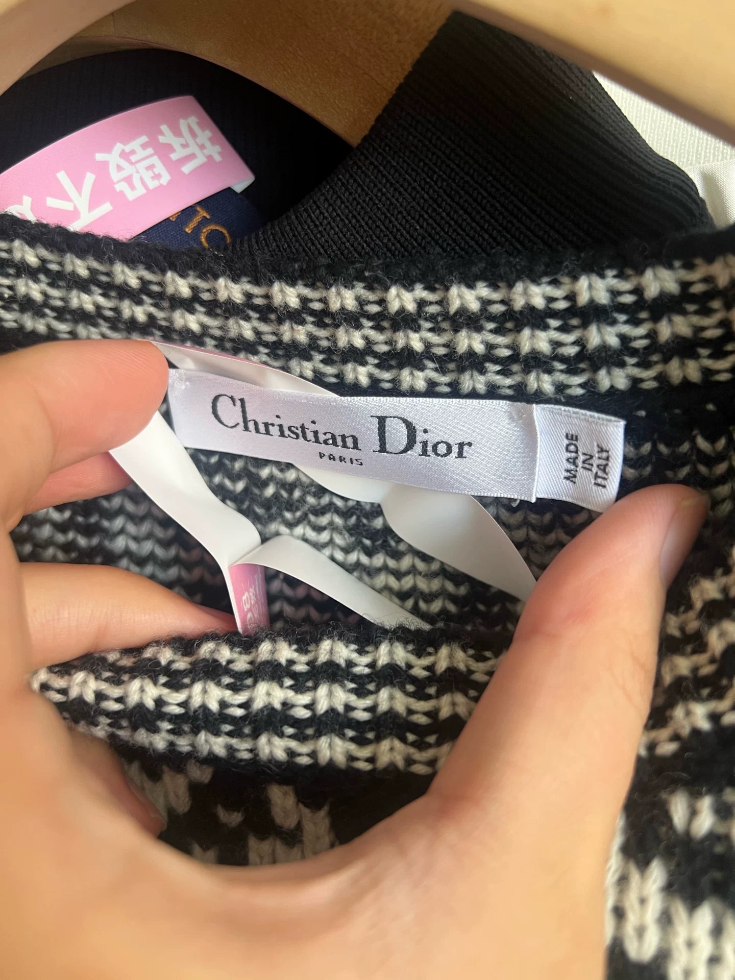 Dior Black Jacquard White Wool Cashmere Knit Sweater