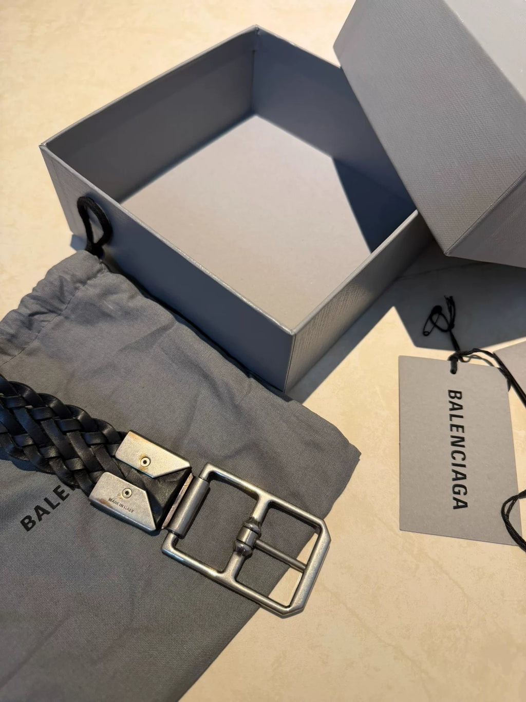 Balenciaga Silver Buckle Woven Belt