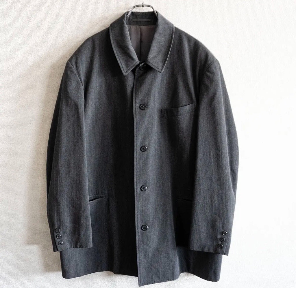 Yohji Yamamoto 1990s Charcoal Grey Stand-Collar Wool Coat