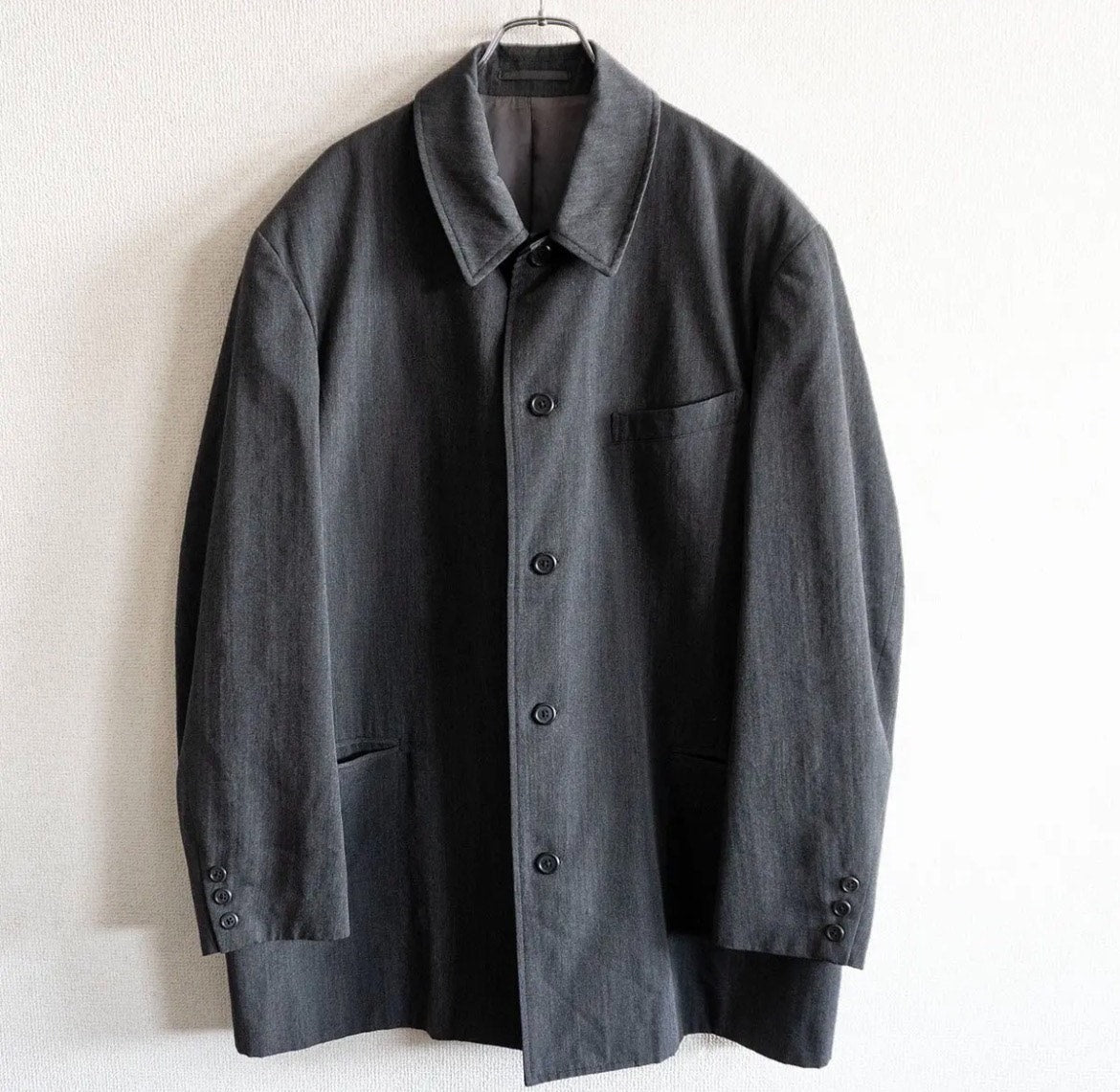 Yohji Yamamoto 1990s Charcoal Grey Stand-Collar Wool Coat