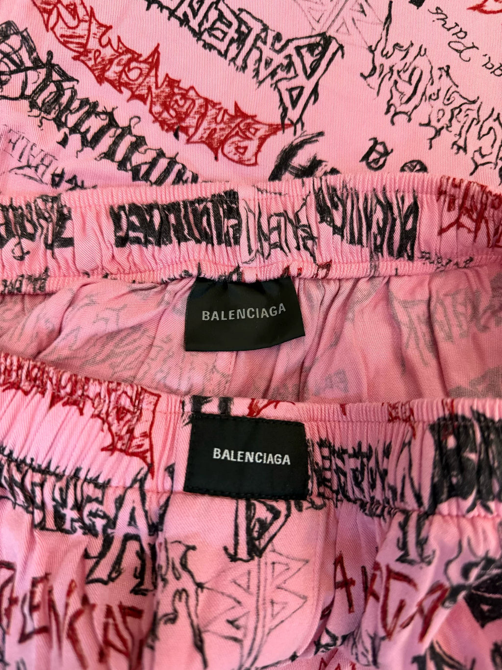 Balenciaga Pink Dragon Year Graffiti All-Over Print Long Pants