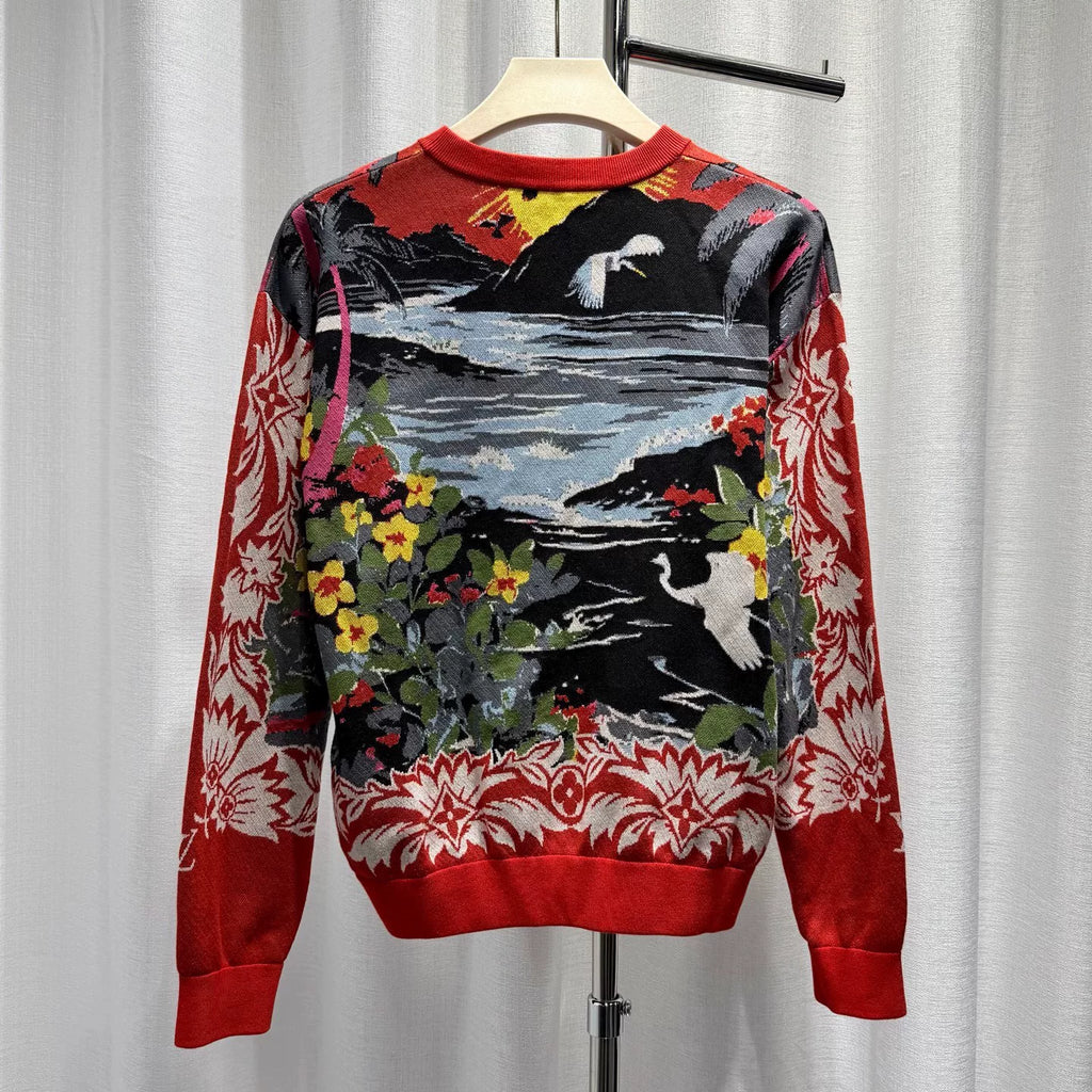 Louis Vuitton Long Sleeve All-Over Print Cotton Multicolor Knit Sweater