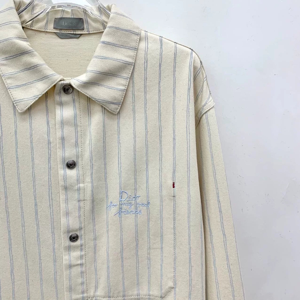 Dior Beige Vertical Stripe Logo Letter Embroidered Cotton Collared Single-Breasted Long Sleeve Shirt