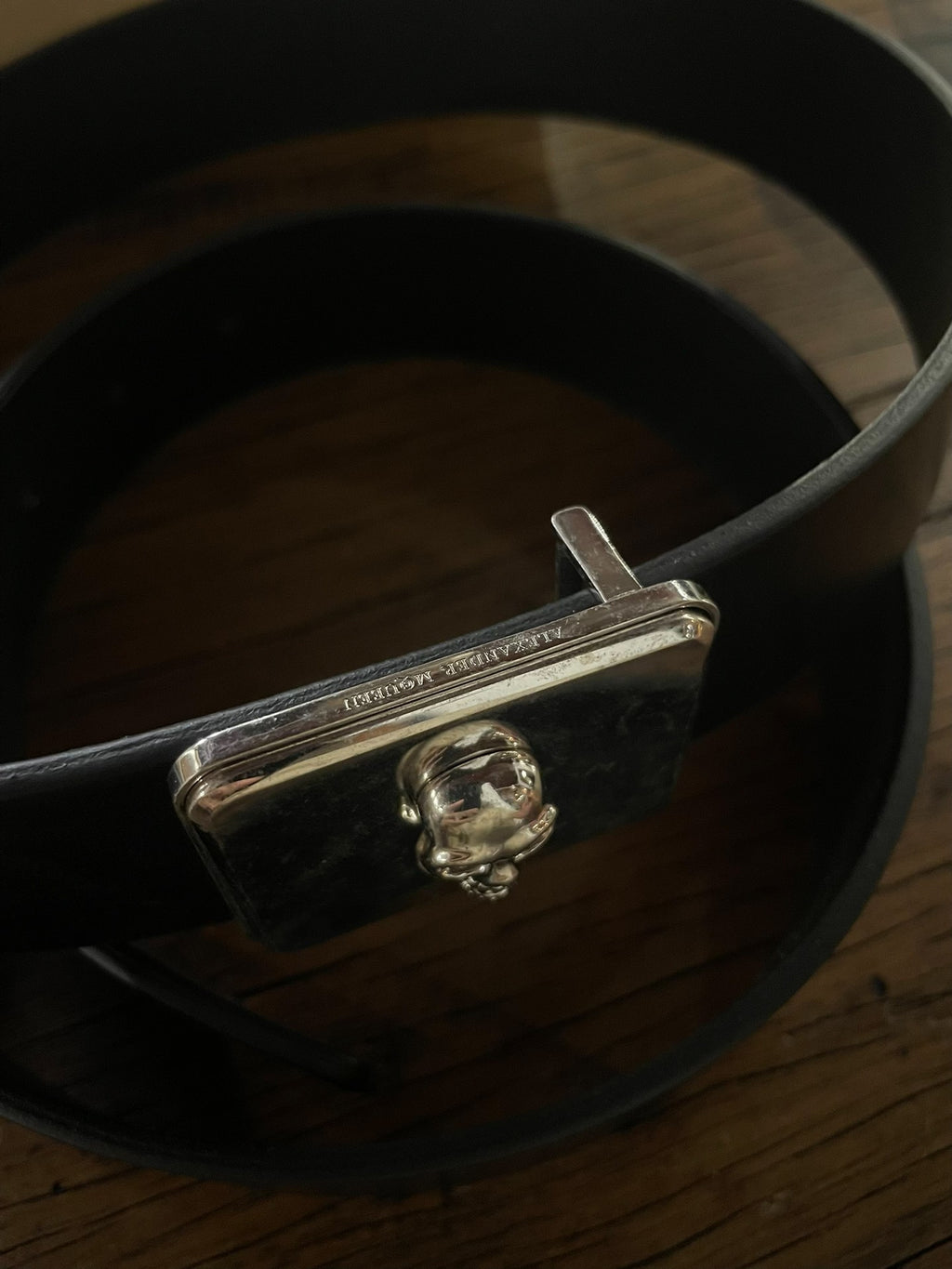 Alexander McQueen Black Embossed Silver Skull Leather Belt