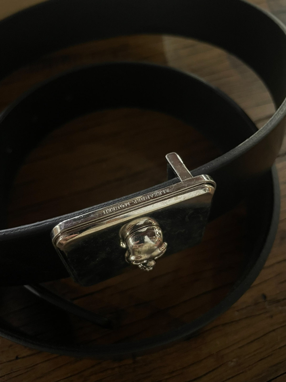 Alexander McQueen Black Embossed Silver Skull Leather Belt