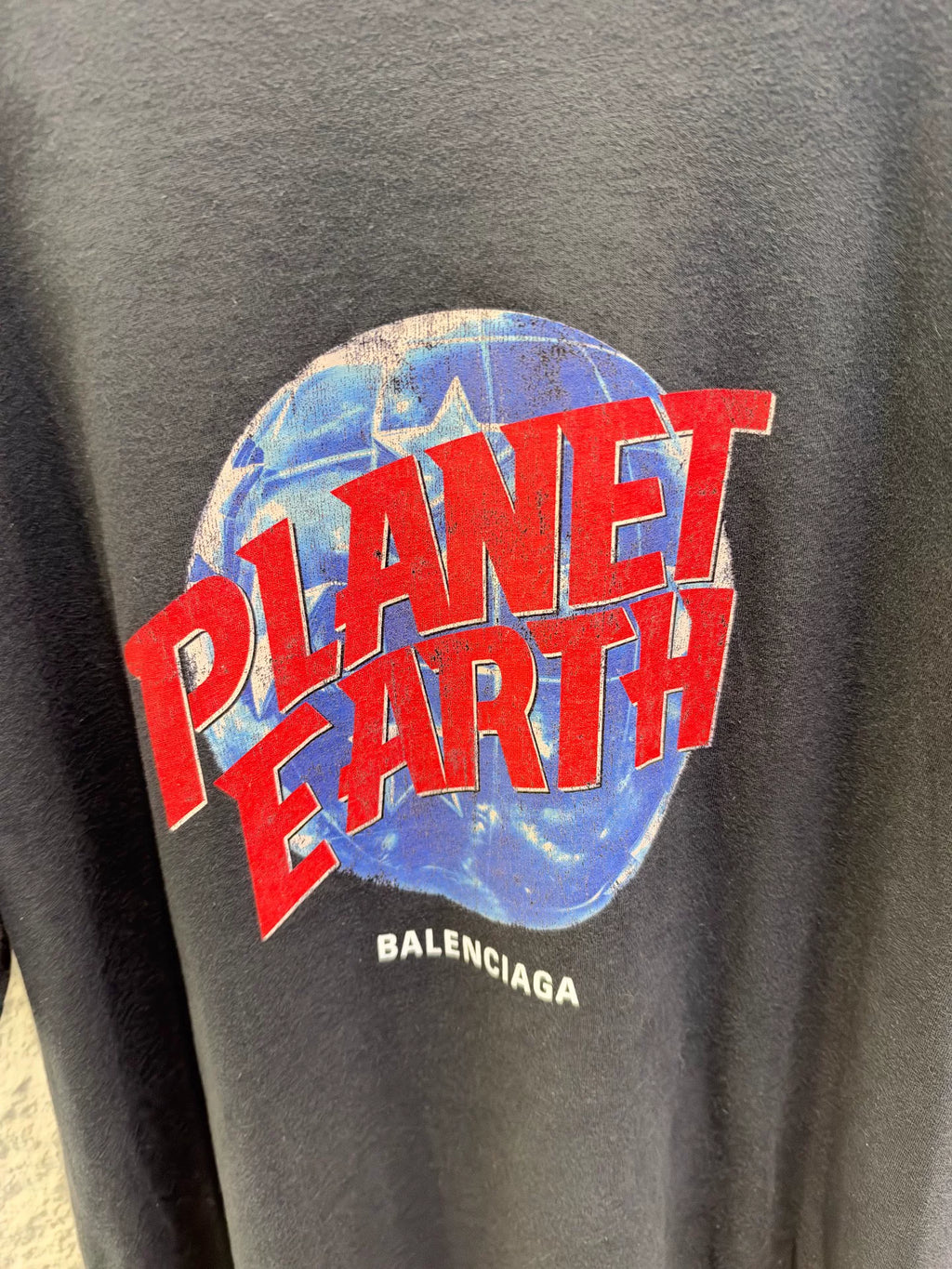 Balenciaga Black Planet Earth Printed Short Sleeve T-Shirt