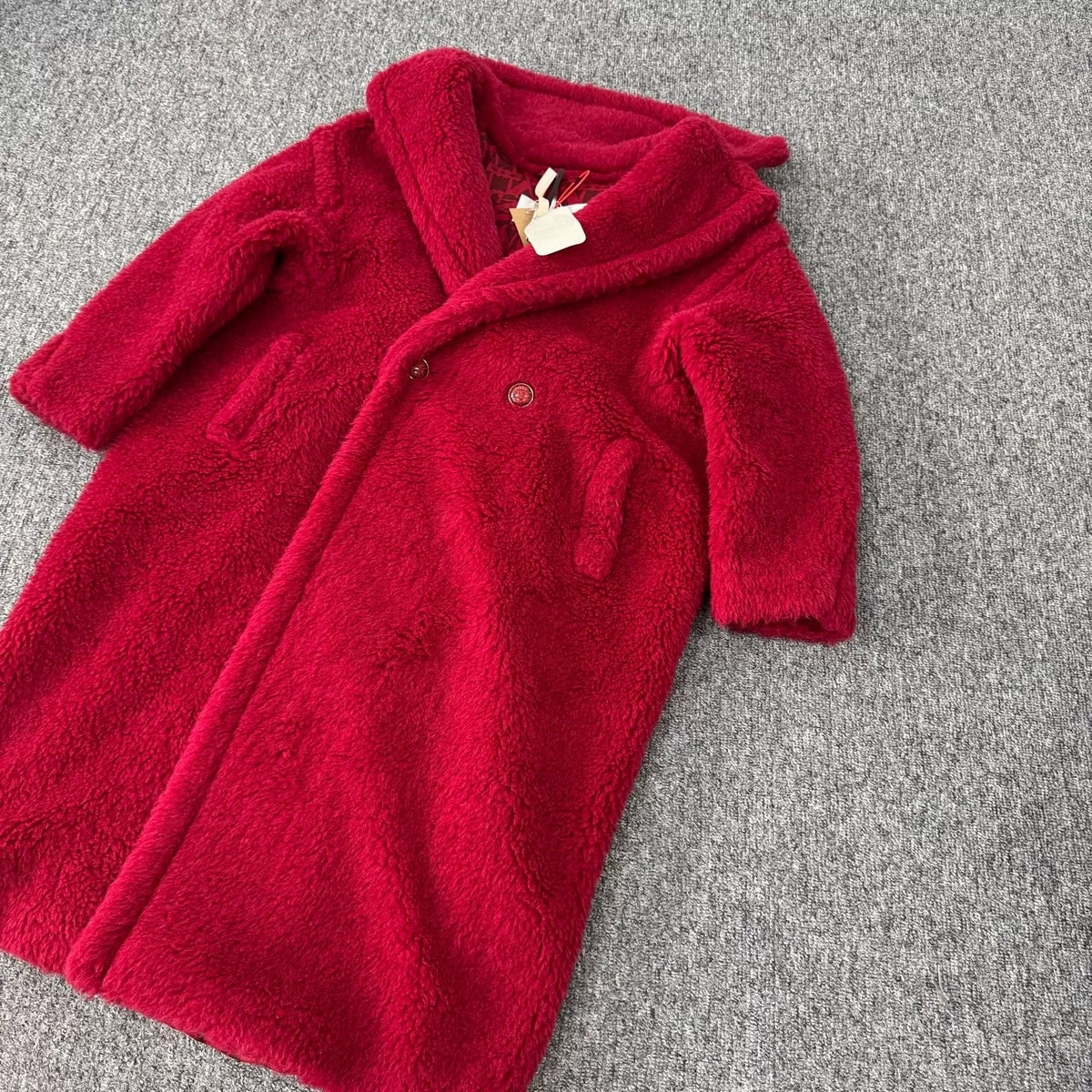 MaxMara red Year of the Rabbit limited edition silk alpaca wool teddy coat