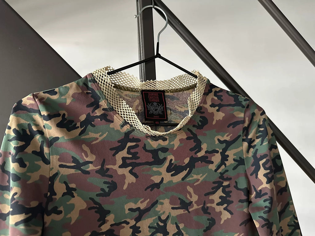 Jean Paul Gaultier JPG Camo Long Sleeve Mesh Top