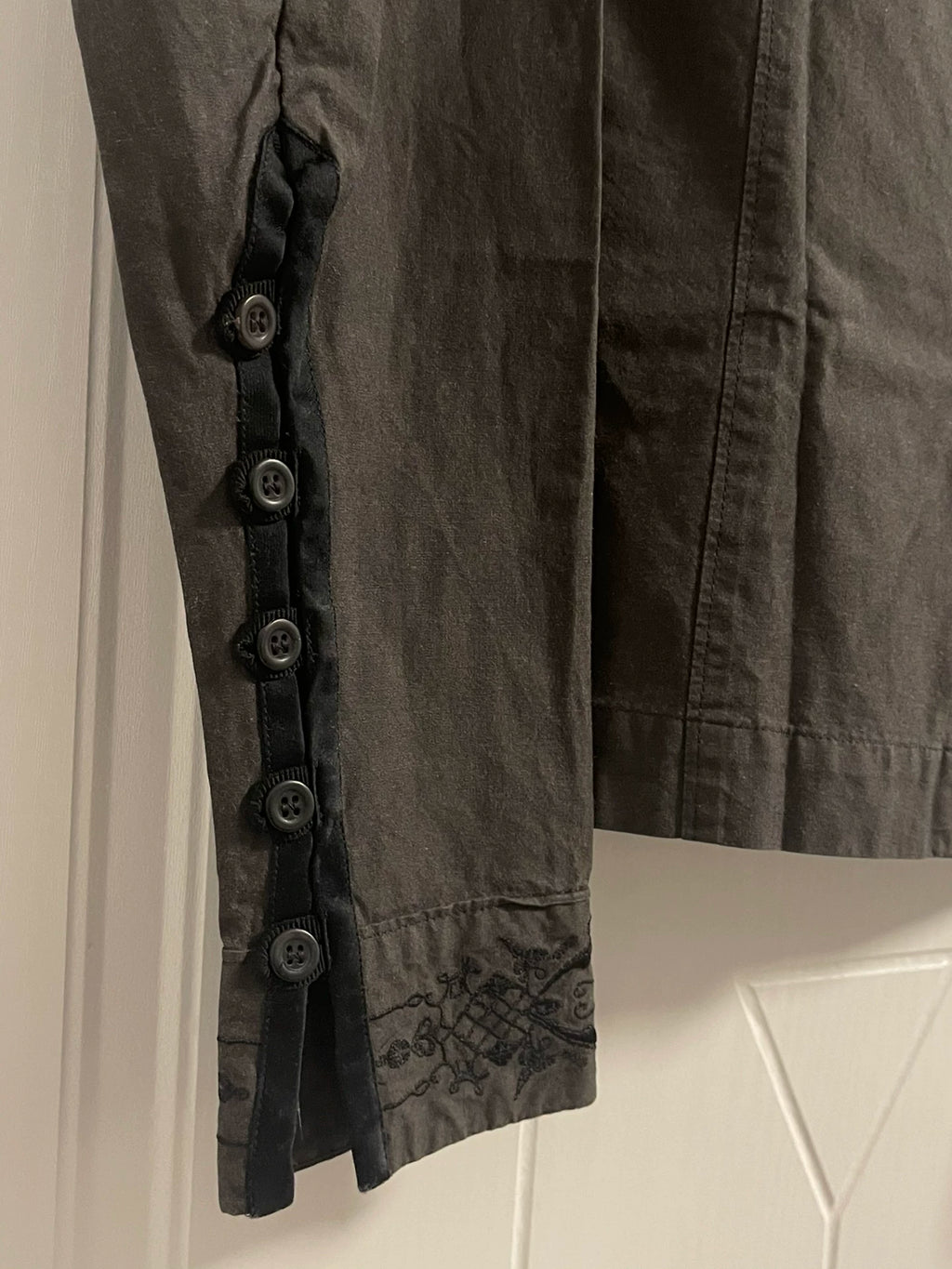Dries Van Noten Lace Embroidered Velvet Button Sleeve Shirt