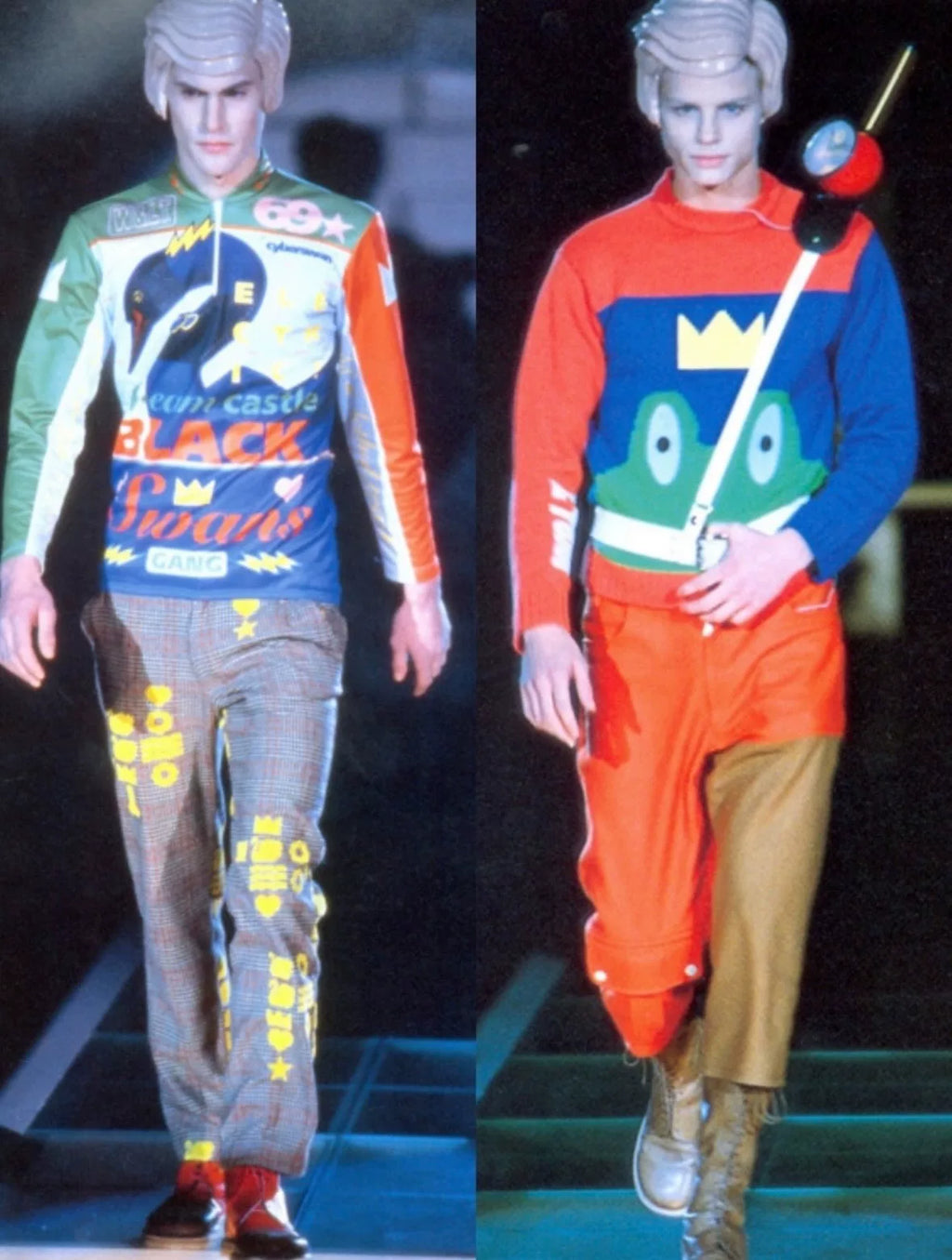 Walter van Beirendonck 1997 showpiece swan plaid pants