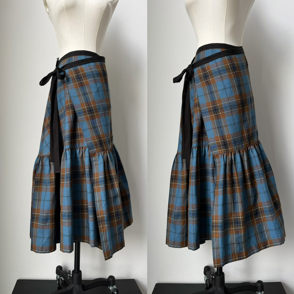 Junya Watanabe Midi Blue Plaid Wool Skirt