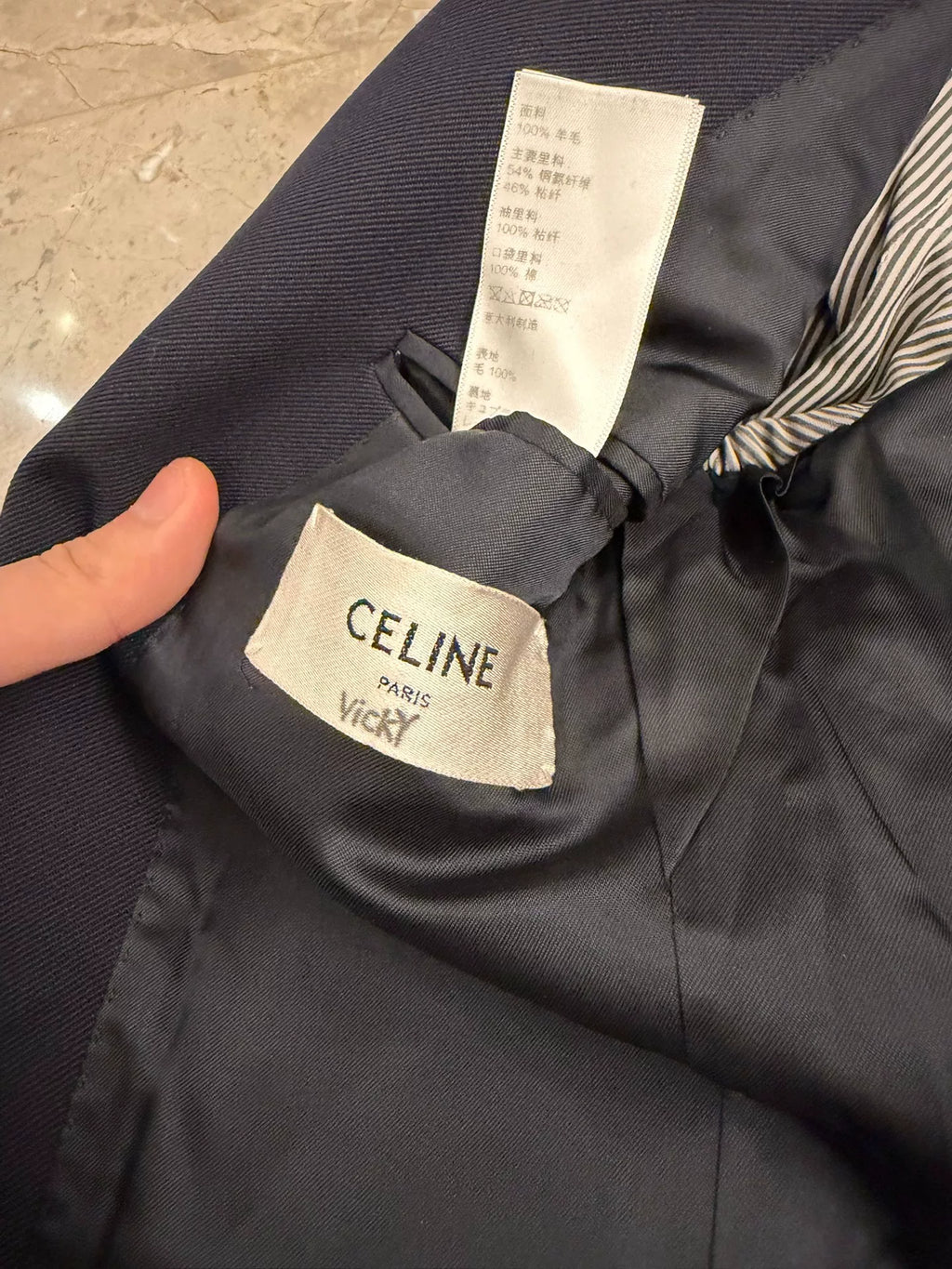 Celine SS23 Navy Blue Gold-Button Wool Blazer by Hedi Slimane