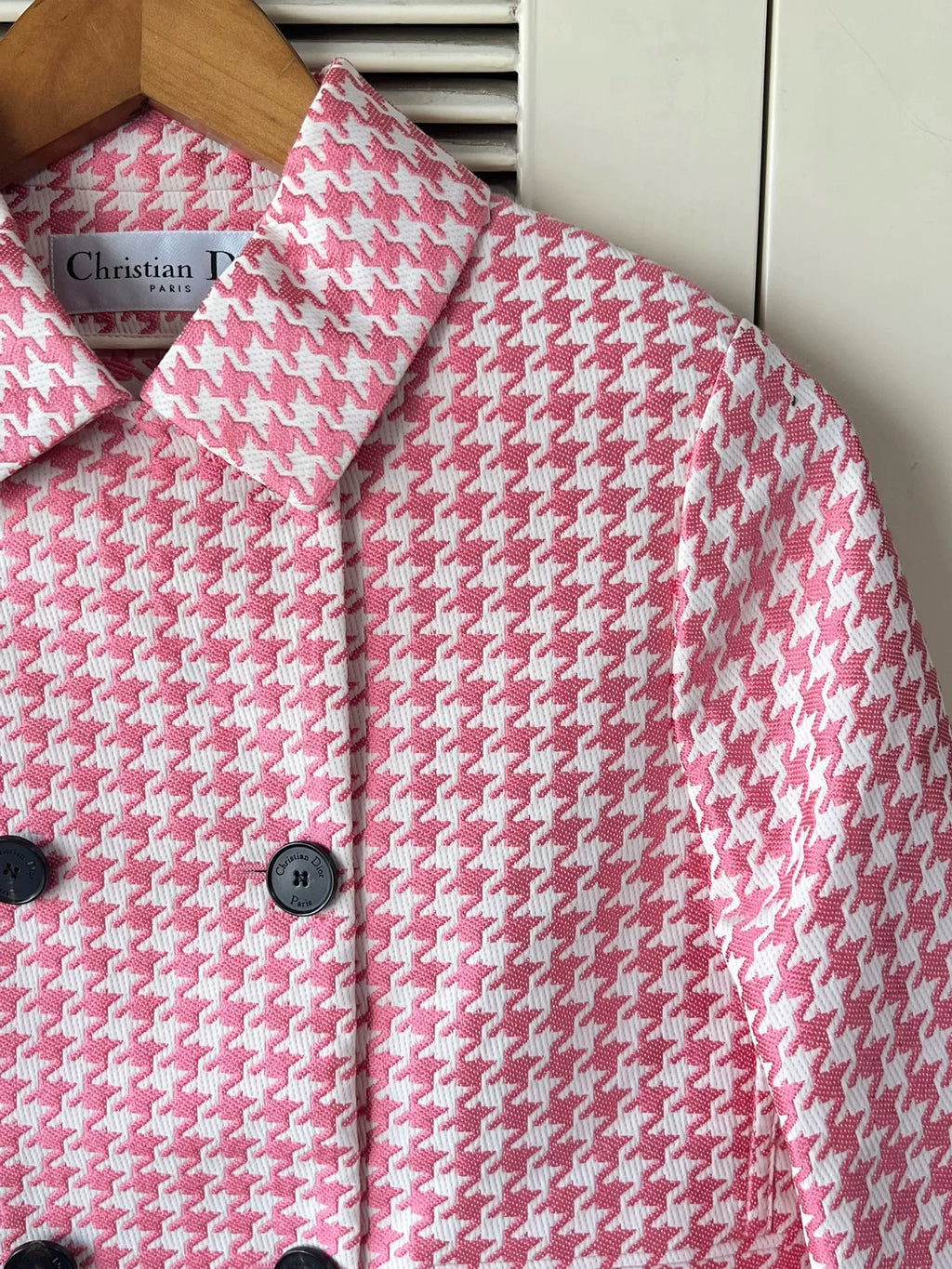 Dior pink houndstooth coat