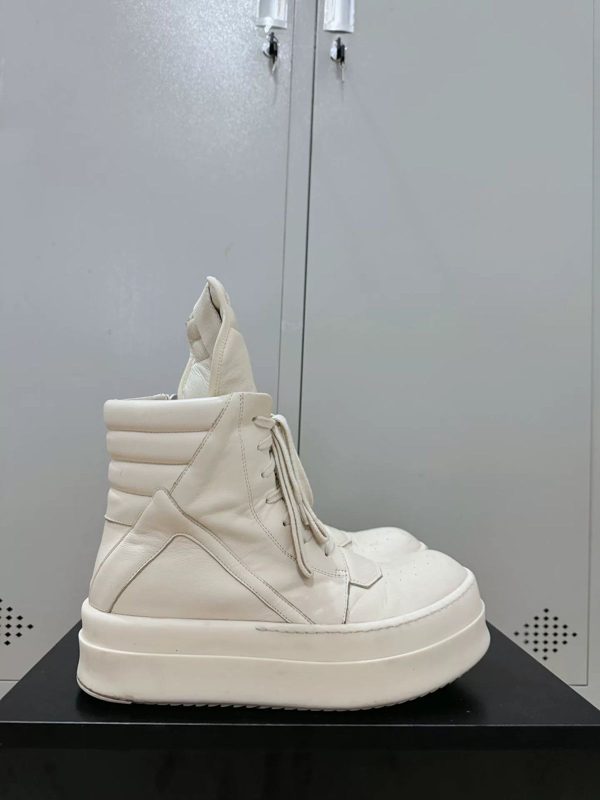 Rick Owens White Milk Thick-Sole Inverted-Triangle Sneakers