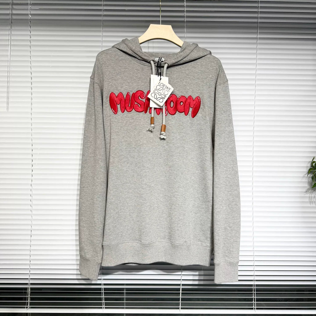 Loewe Hooded Embroidered Cotton Gray Hoodie