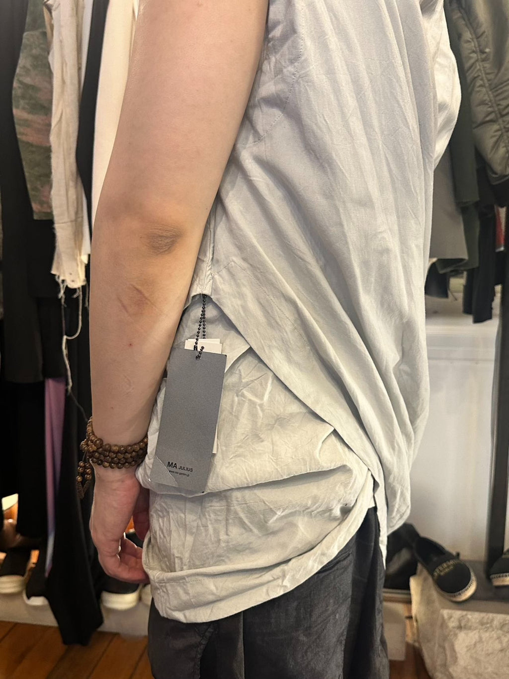 Julius FW12 Plaster White Double-Layer Crossover Wrap Top