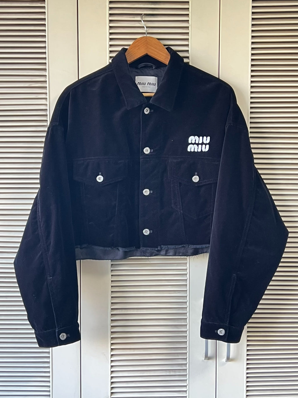Miu Miu black velvet logo short jacket