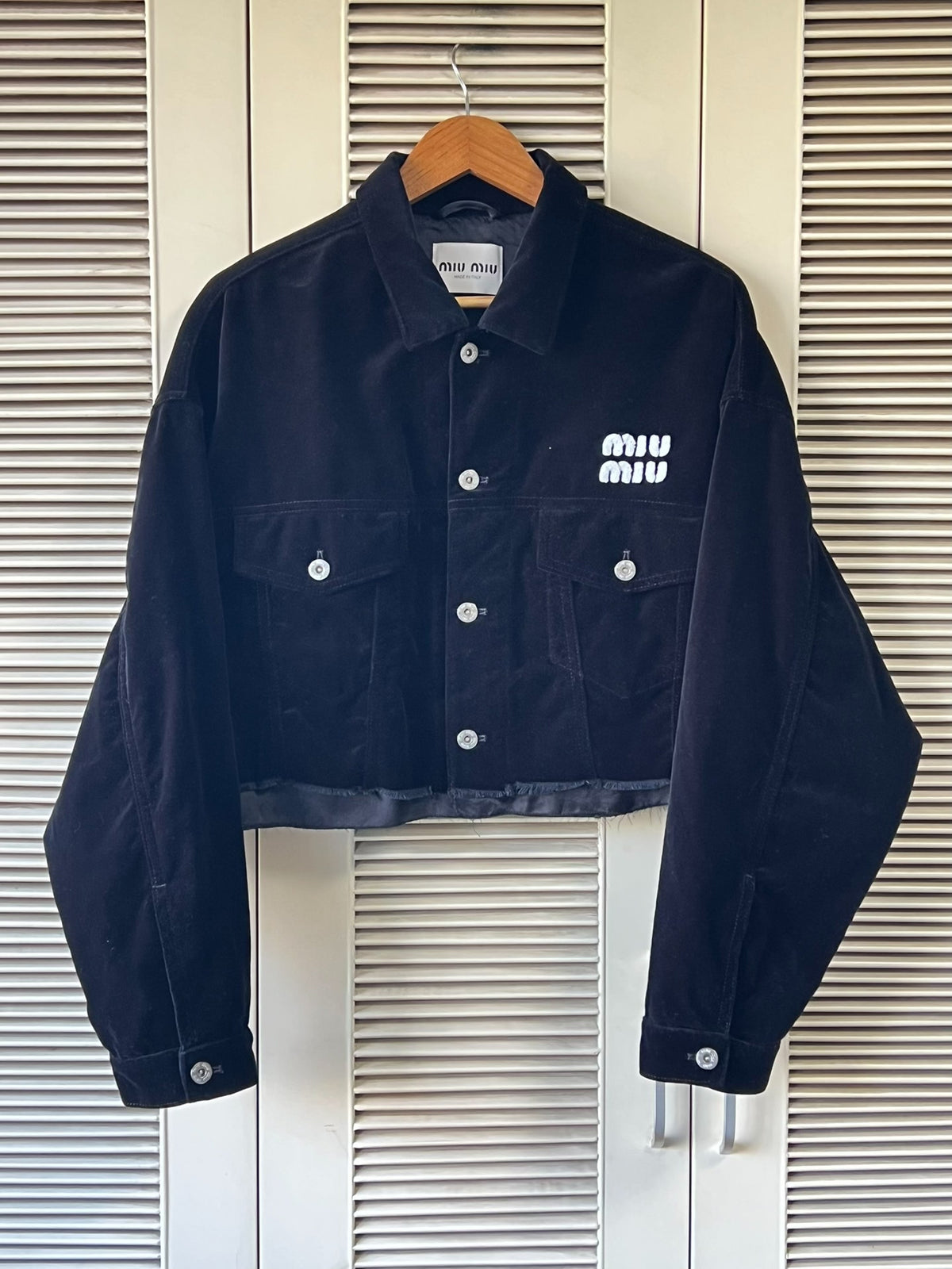 Miu Miu black velvet logo short jacket