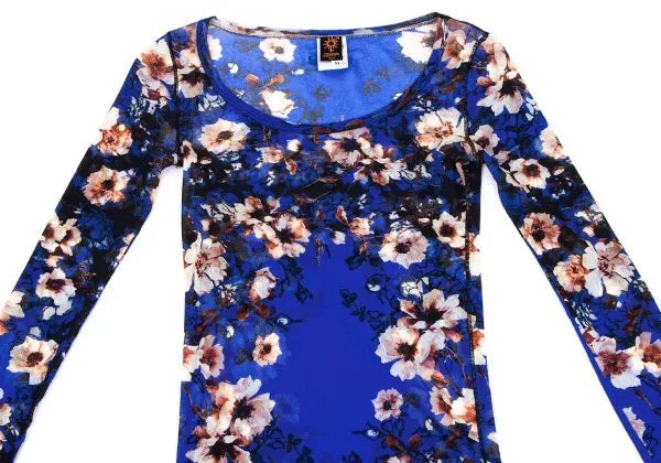 Jean Paul Gaultier Vintage Blue Nightingale Floral Mesh Top