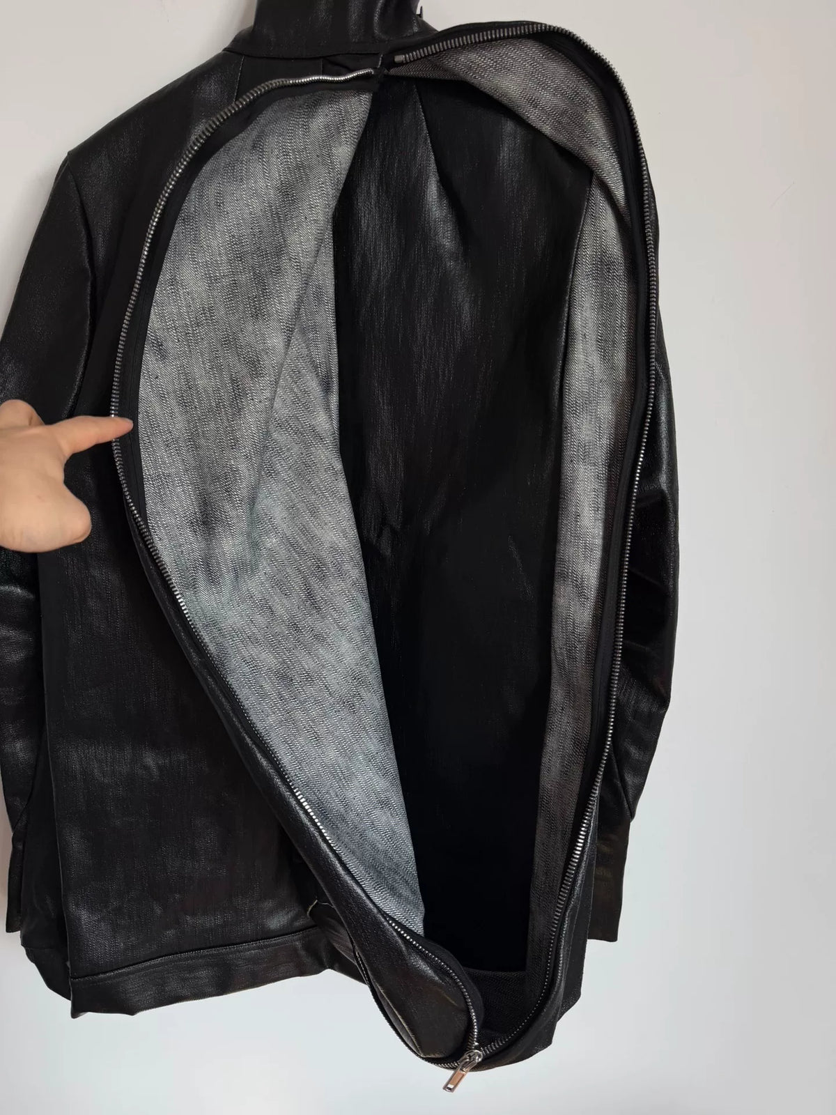 Rick Owens FW17 Black Coated Denim Zip-Up Jacket
