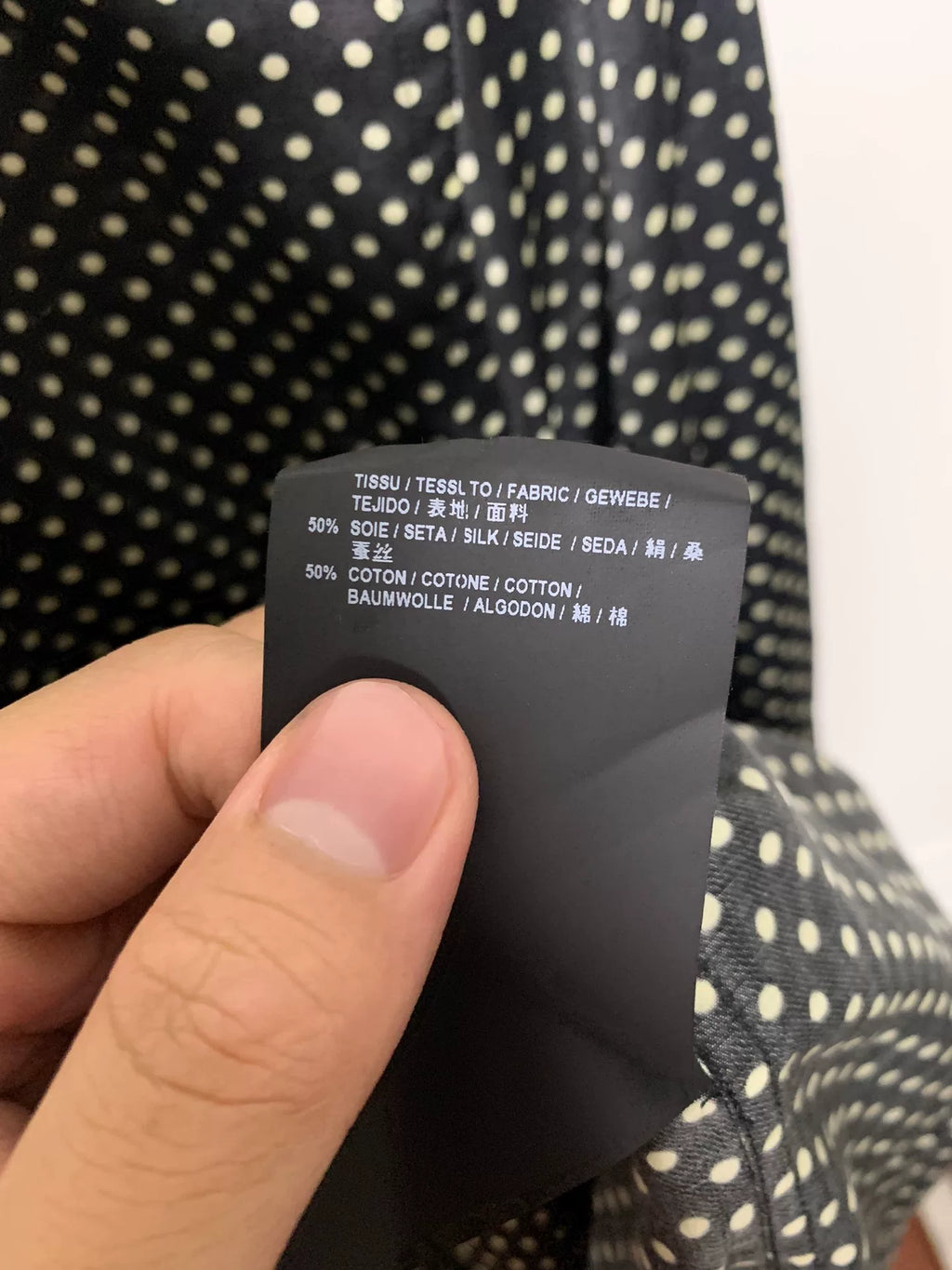 Saint Laurent 16FW Black White Silk Polka Dot Look Shirt