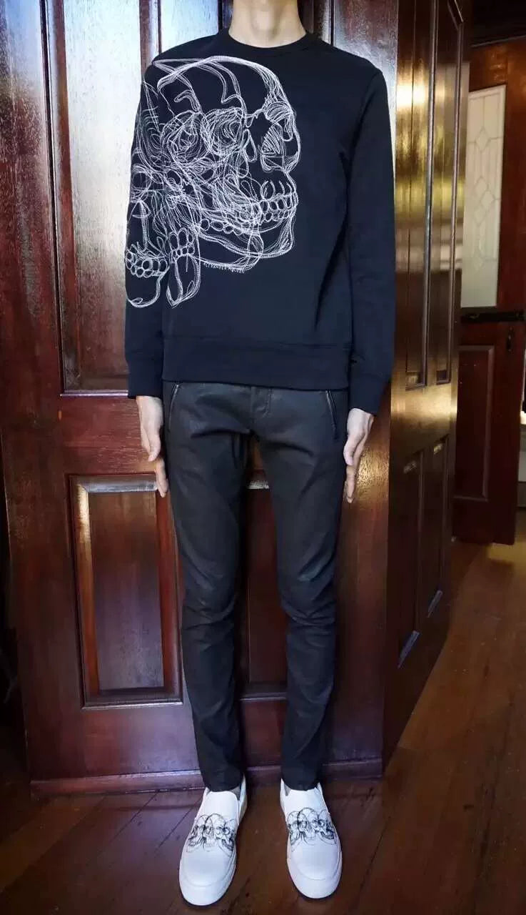 Alexander McQueen SS16 Black 3D Skull Embroidered Cotton Sweater