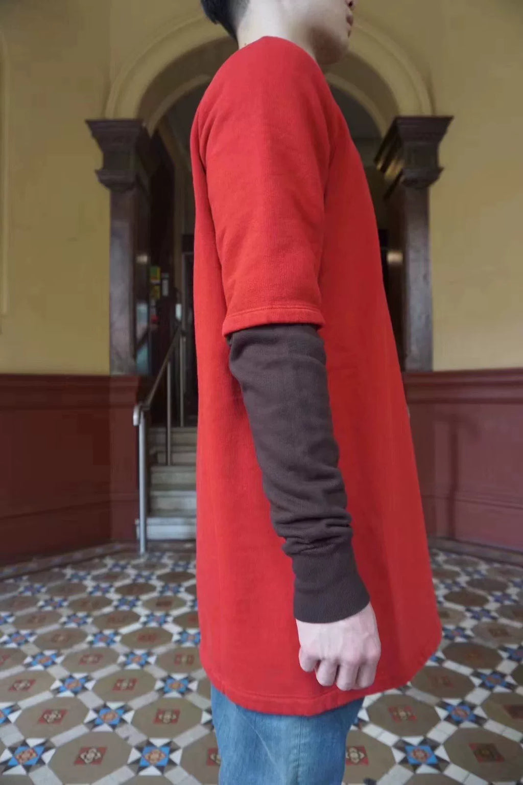 Rick Owens FW19 Red Gym Print Layered Cotton Sweater