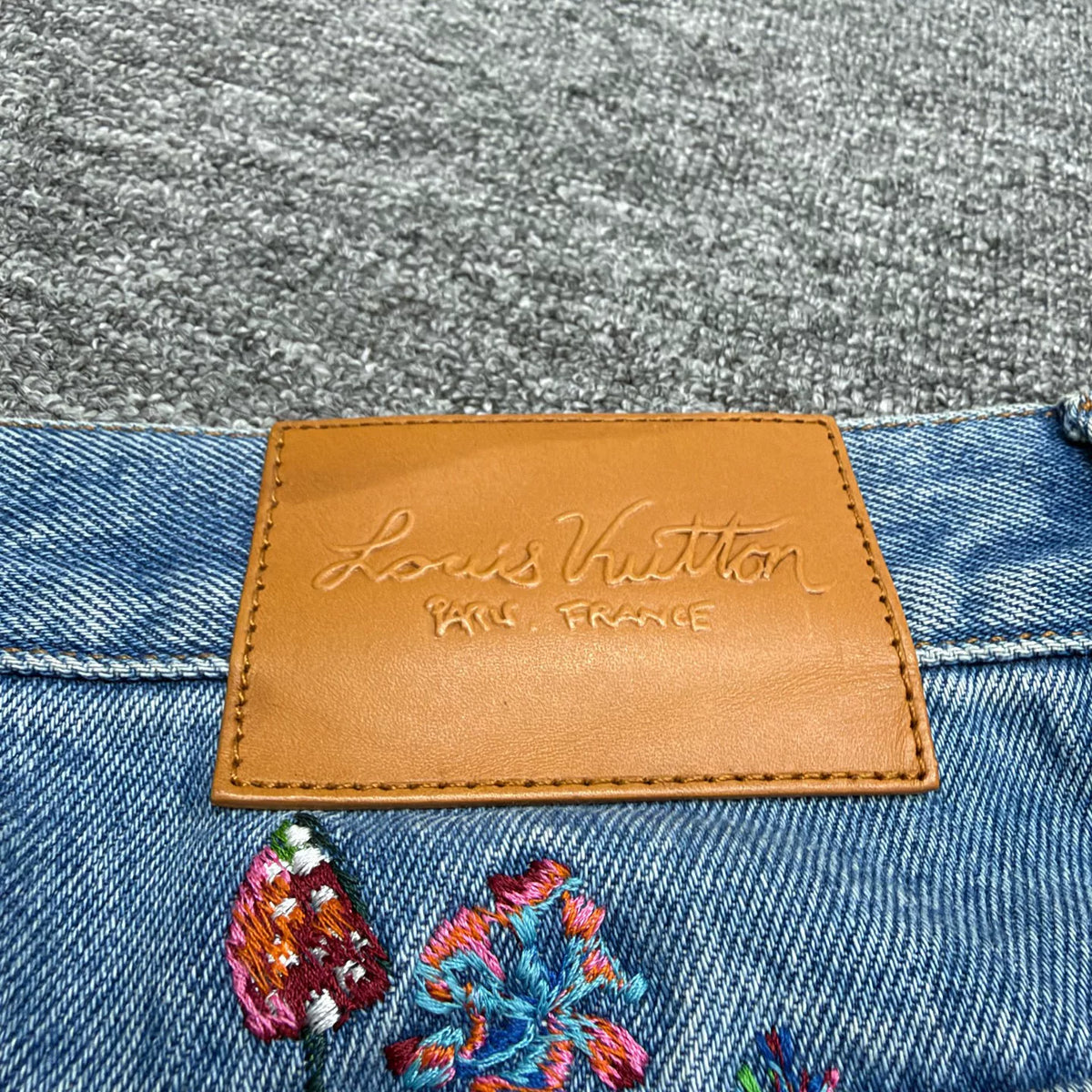 Louis Vuitton Floral Embroidered Denim Trousers