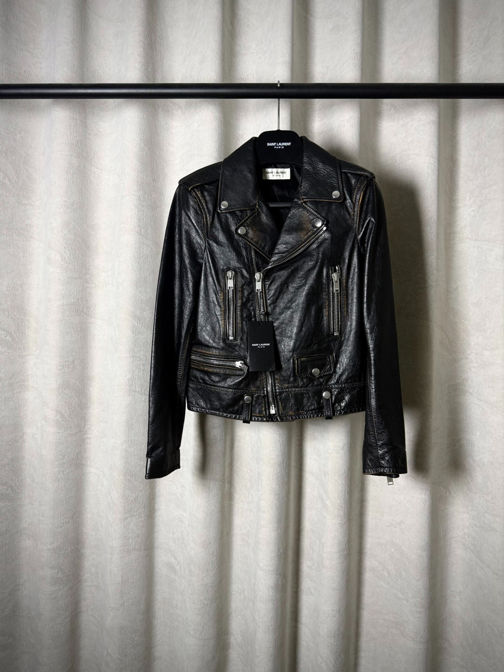 Saint Laurent 17FW LO1 Distressed Oil Wax Leather Biker Jacket by Anthony Vaccarello