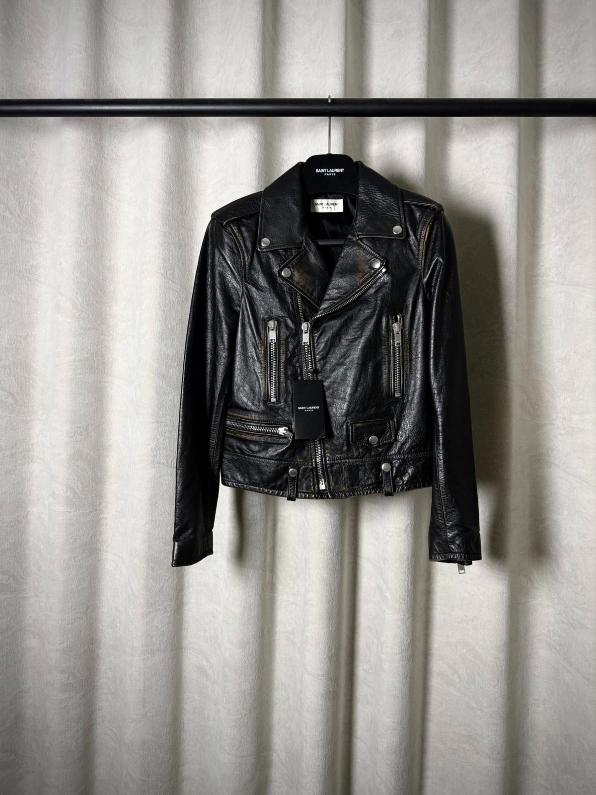 Saint Laurent 17FW LO1 Distressed Oil Wax Leather Biker Jacket by Anthony Vaccarello