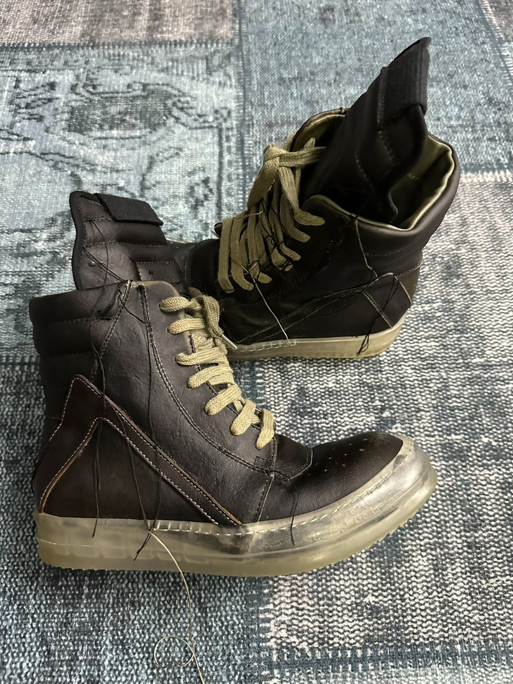 Rick Owens mainline Black Ghost tassel inverted triangle Sneakers