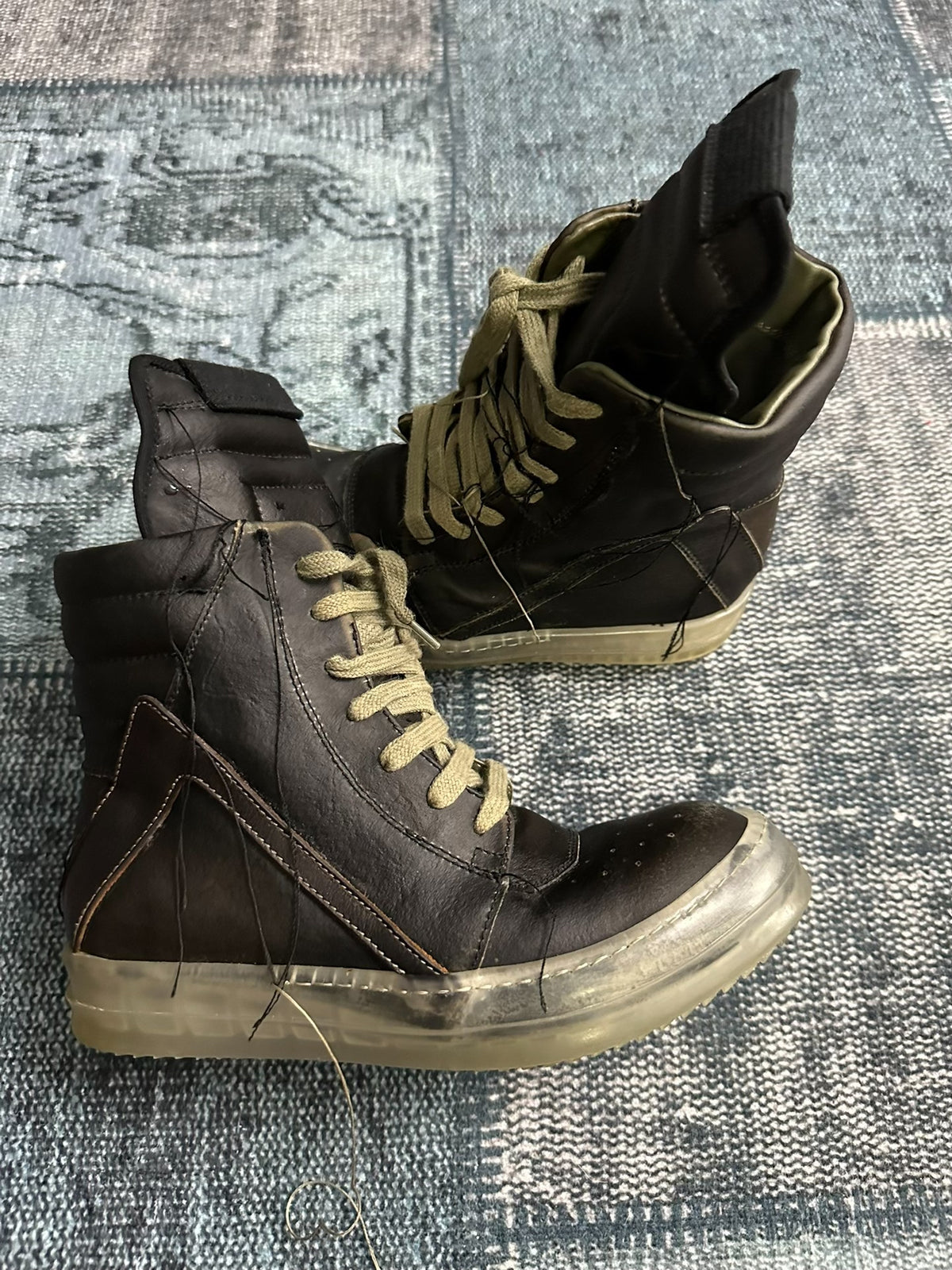 Rick Owens mainline Black Ghost tassel inverted triangle Sneakers