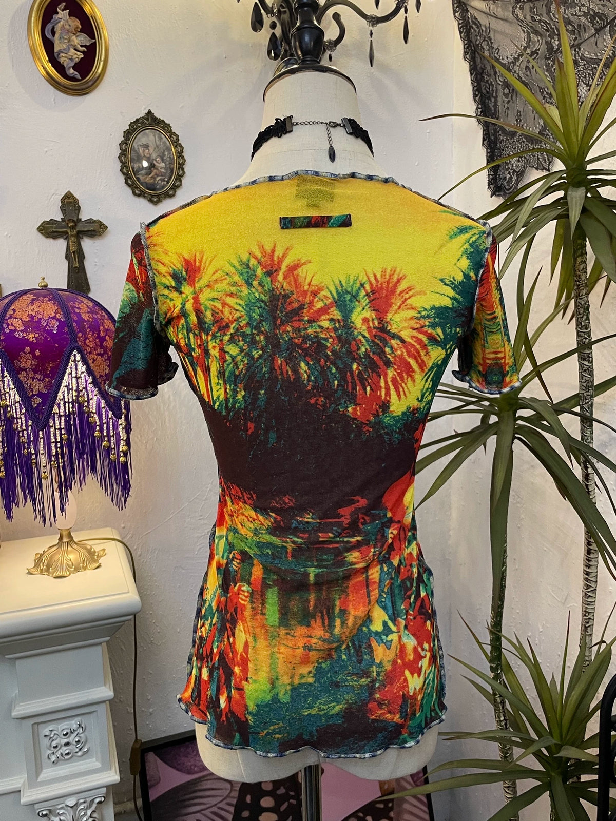 Jean Paul Gaultier Psychedelic Print Portrait Mesh Top