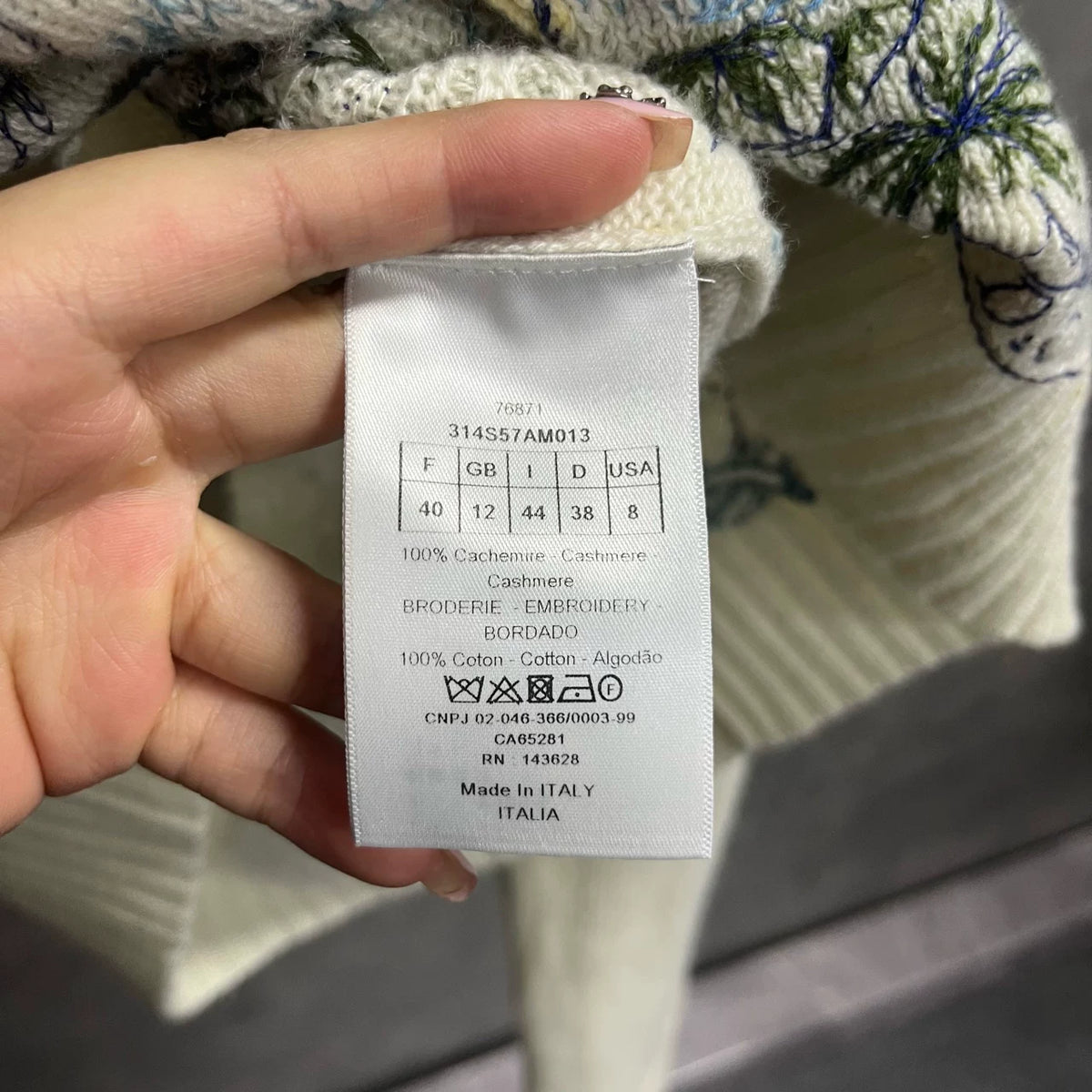 Dior Off-White Patterned Jacquard Crew Neck Knit Sweater