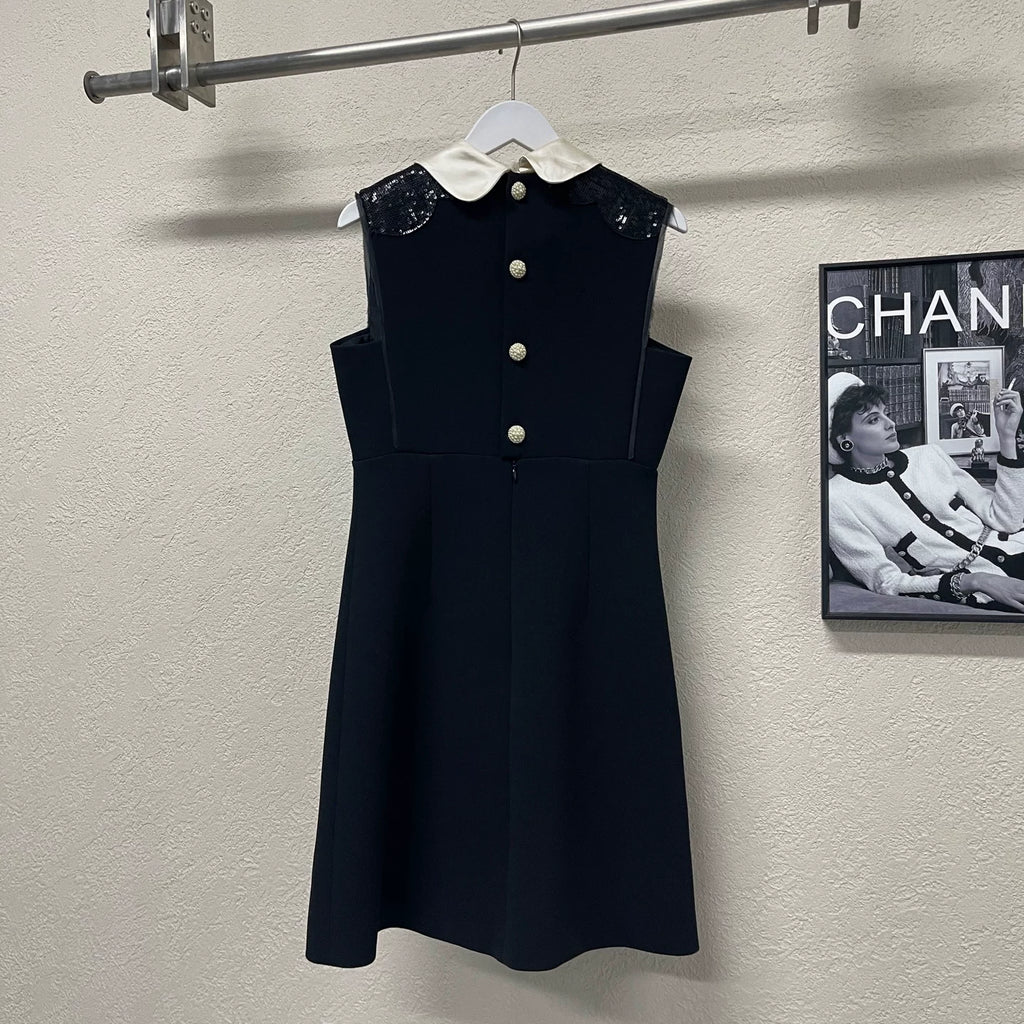 Miumiu Black Scale Pearl-Button Dress