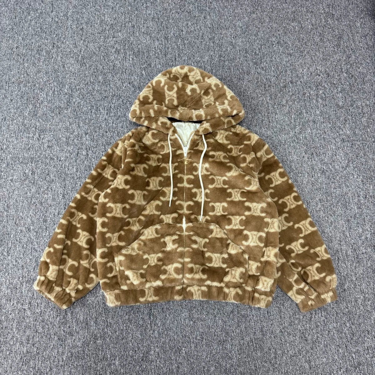 CELINE Arc de Triomphe all-over print teddy hoodie