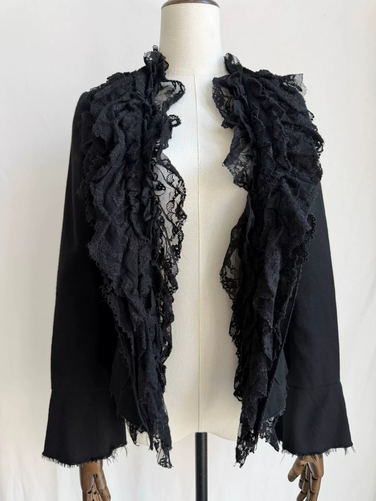 Junya Watanabe Black Stand-Collar Cinched Lace Wool Jacket