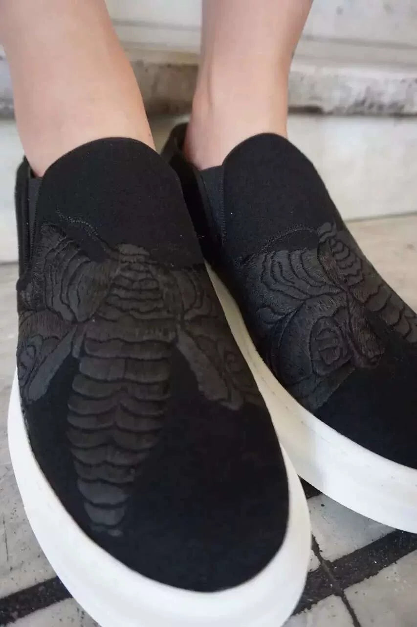 Alexander McQueen FW16 Black Embroidered Moth Platform Sneakers
